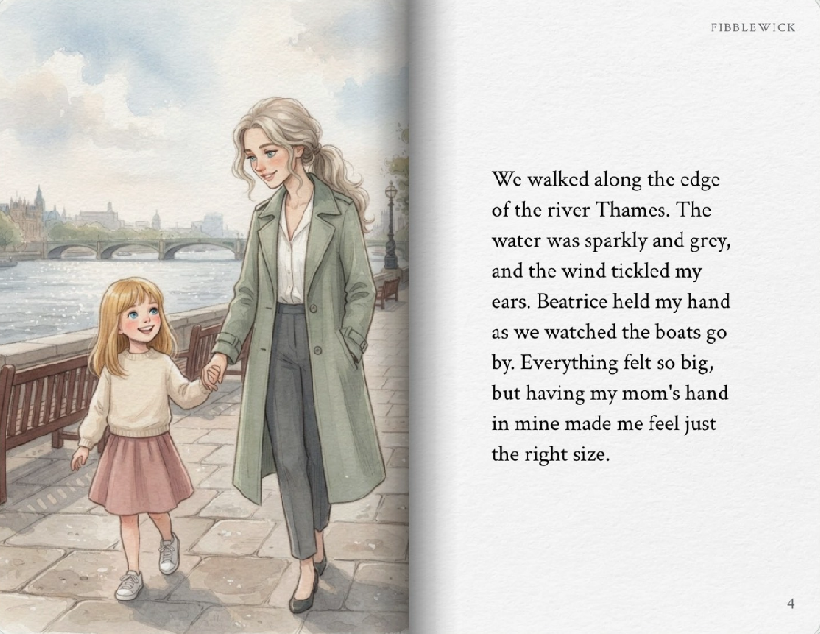 A mother and daughter walking beside the river Thames
