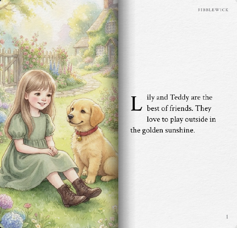 Lily and her puppy Teddy in a cottage garden